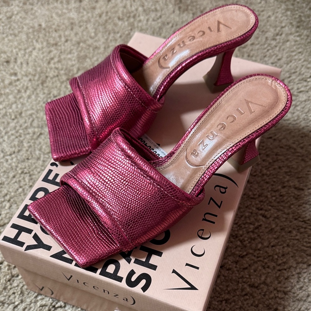 Vince Metallic Pink Heeled Sandals